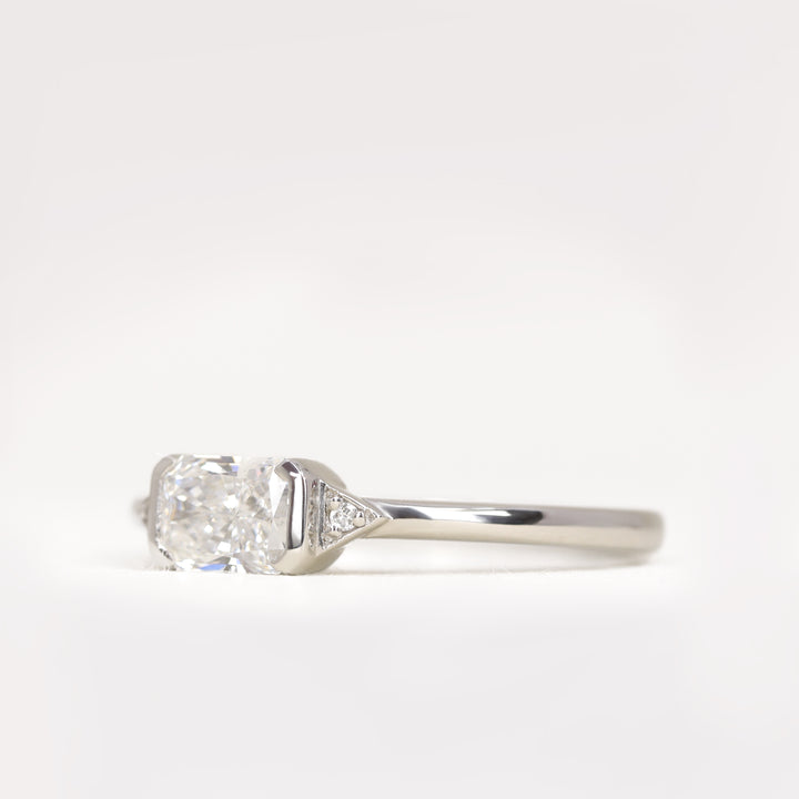 Hattie - Radiant Cut Solar Lab Grown Diamond Art Deco Trilogy Engagement Ring - Ready-to-Wear