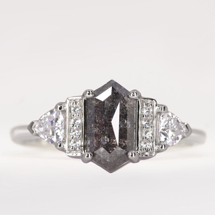 Ophelia - Hexagon Salt & Pepper Diamond Art Deco Engagement Ring