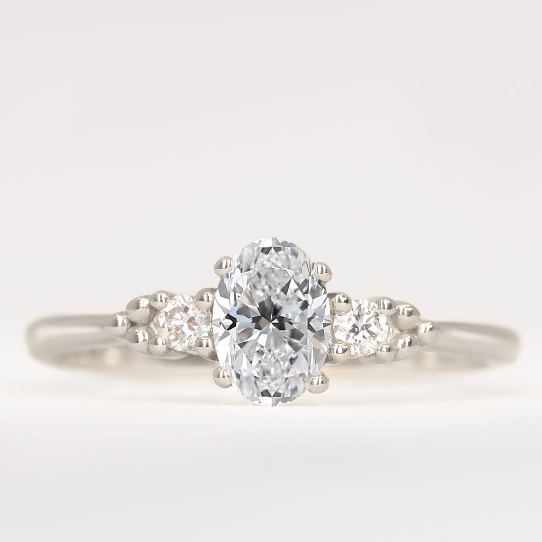 Natalia - Oval Lab Grown Diamond Trilogy Engagement Ring Engagement Rings - Made-to-Order