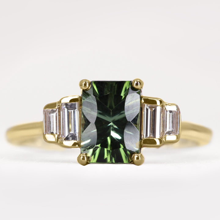 Erin - Optix Octagon Cut Green Tourmaline and Baguette Diamond Art Deco Engagement Ring