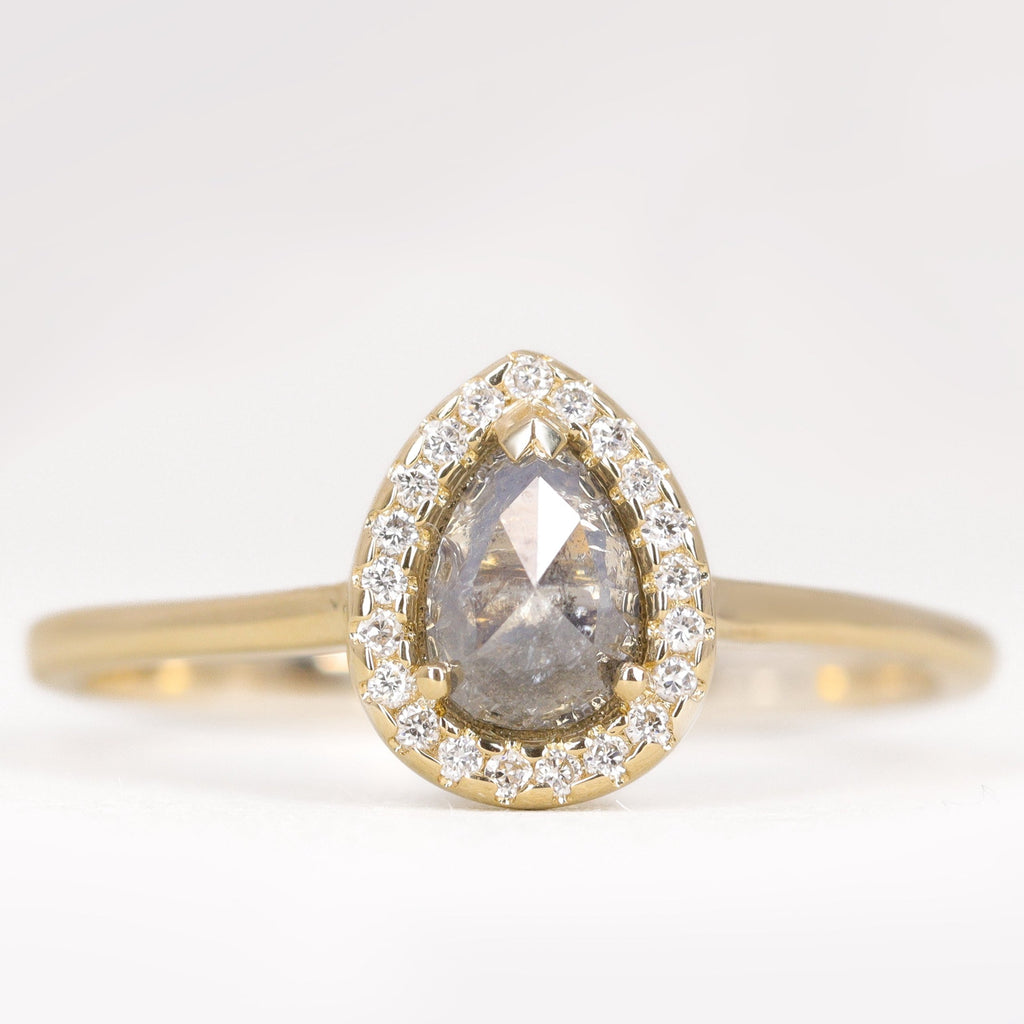 Winter - Pear Salt & Pepper Diamond Halo Engagement Ring - Ready-to-Wear Engagement Rings - Ready-to-Ship