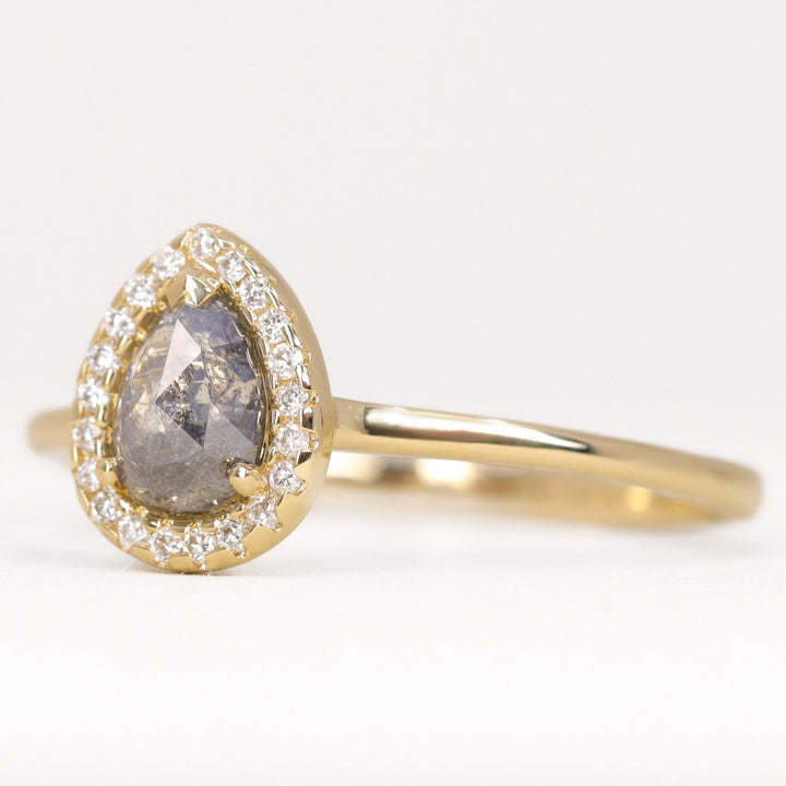 Winter - Petite Pear Salt & Pepper Diamond Halo Yellow Gold Engagement Ring - Ready-to-Wear