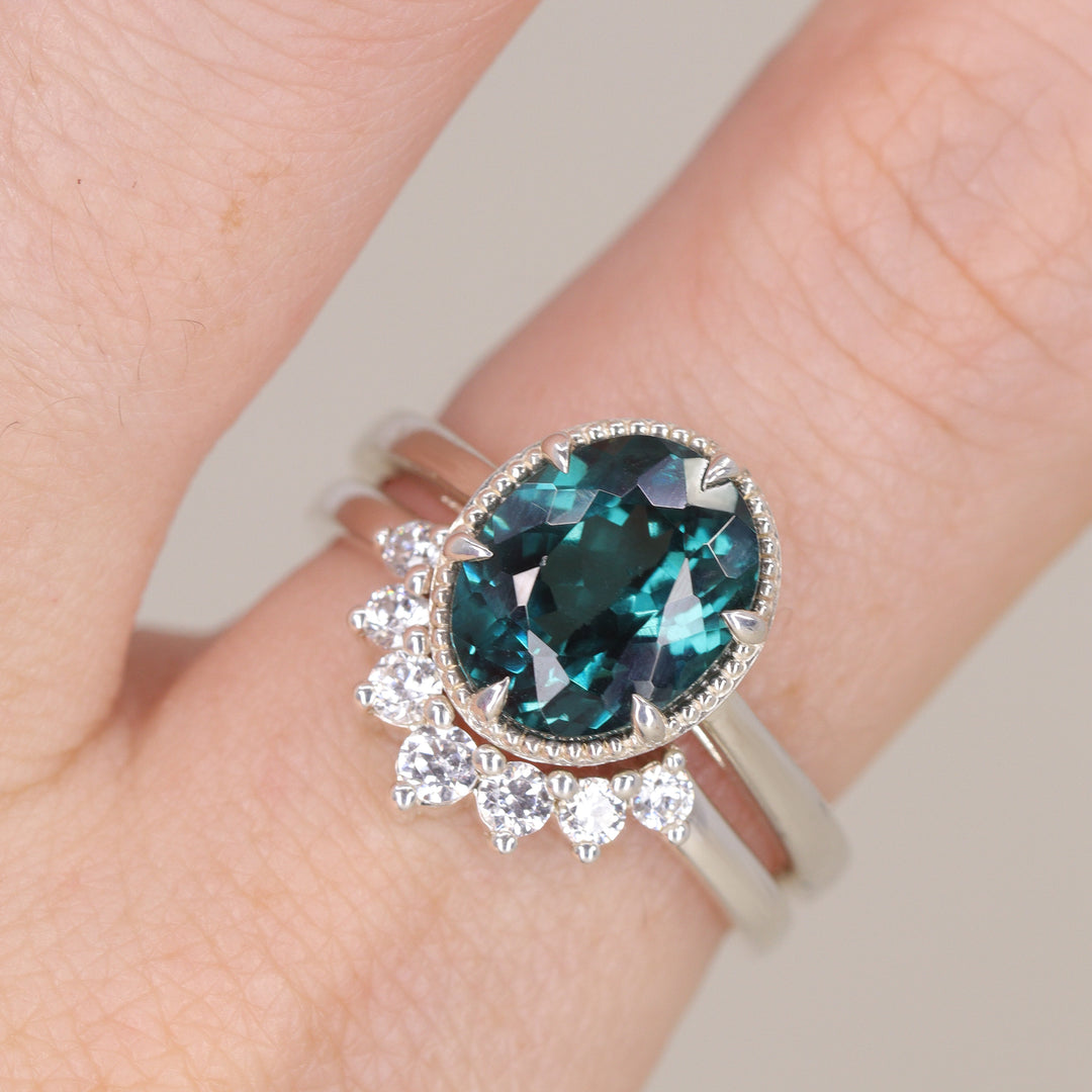 Georgia - Oval Cut Teal Tourmaline Solitaire Engagement Ring