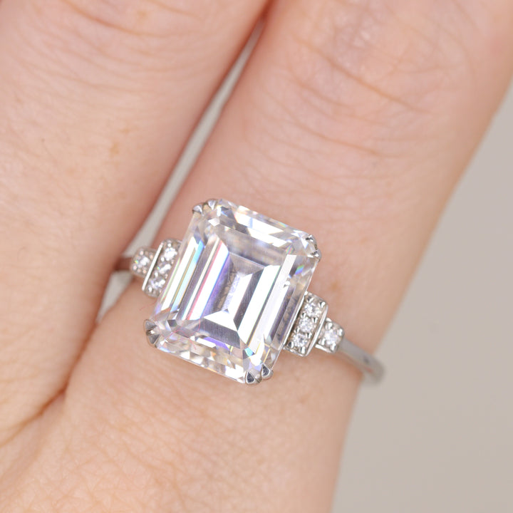 Grace - Emerald Cut Lab Grown Diamond Cluster Engagement Ring