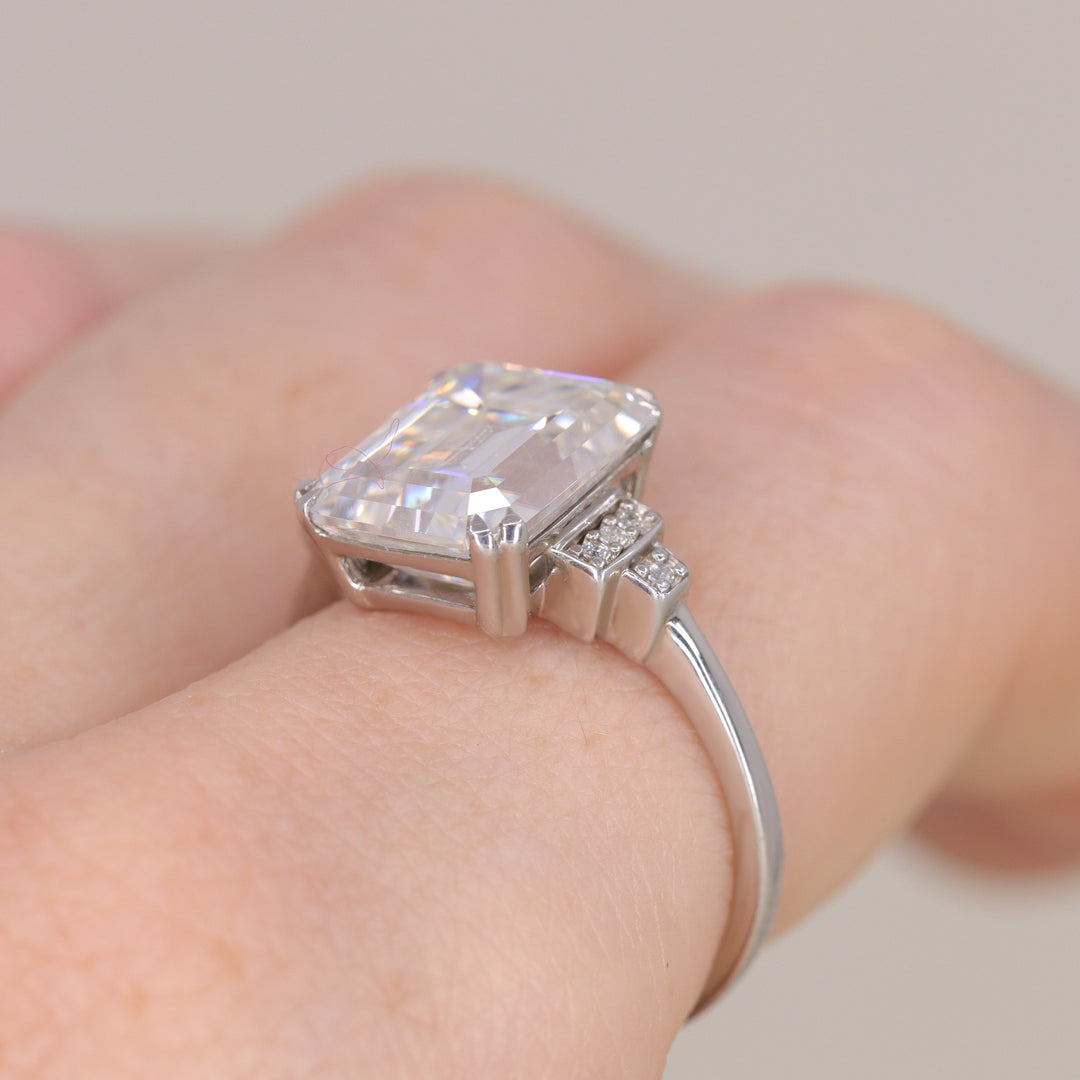 Grace - Emerald Cut Lab Grown Diamond Cluster Engagement Ring