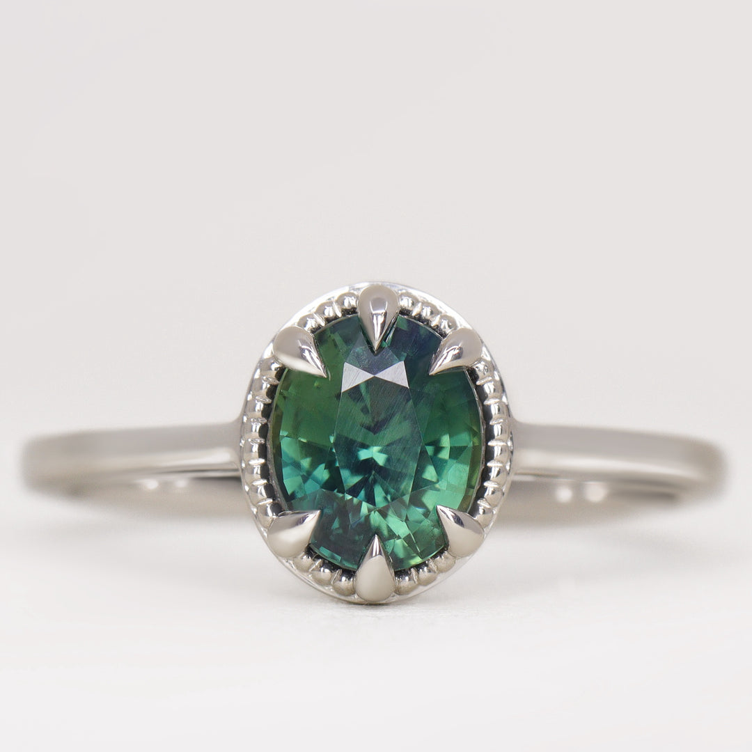 Georgia - Oval Cut Teal Sapphire Solitaire Engagement Ring - Ready-to-Wear Engagement Rings - Ready-to-Ship