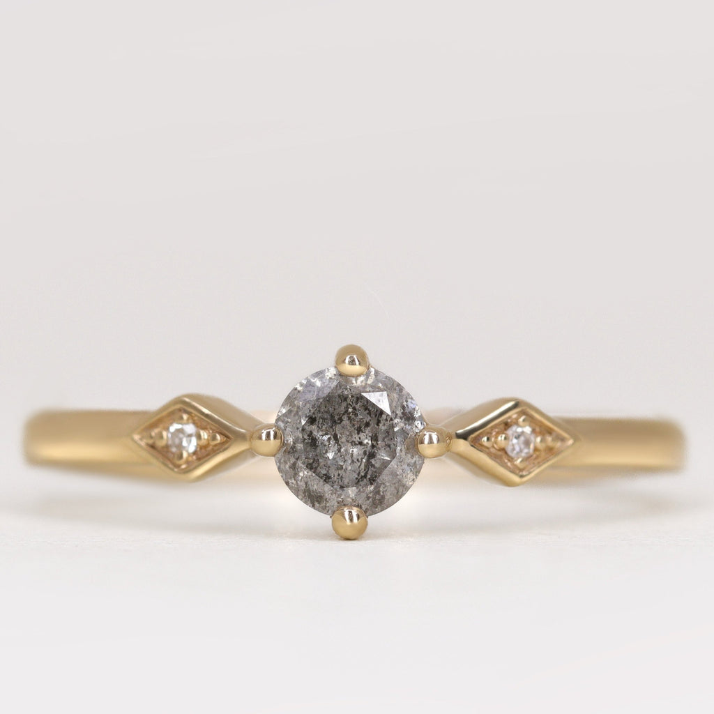 Hollie - Round Salt and Pepper Diamond Art Deco Trilogy Made-to-Order Engagement Ring Engagement Rings - Made-to-Order