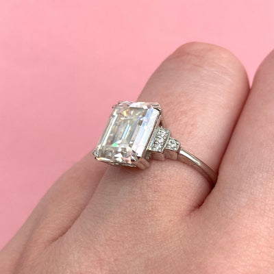 Grace - Emerald Cut Lab Grown Diamond Ring with Lab Grown Diamond Set Side Bars - Custom Made-to-Order Design