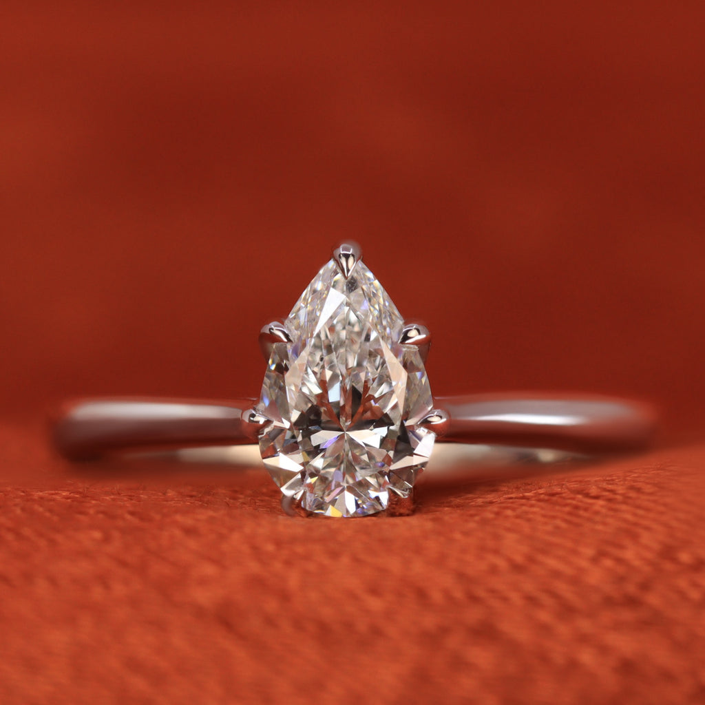 Raine - Pear Lab Grown Diamond Solitaire Engagement Ring with Lotus Flower Setting - Ready-to-Wear