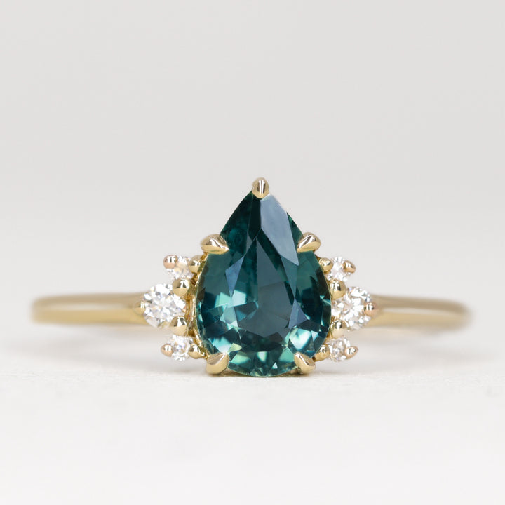 Persie - Pear/Teardrop Teal Sapphire and Diamond Cluster Engagement Ring