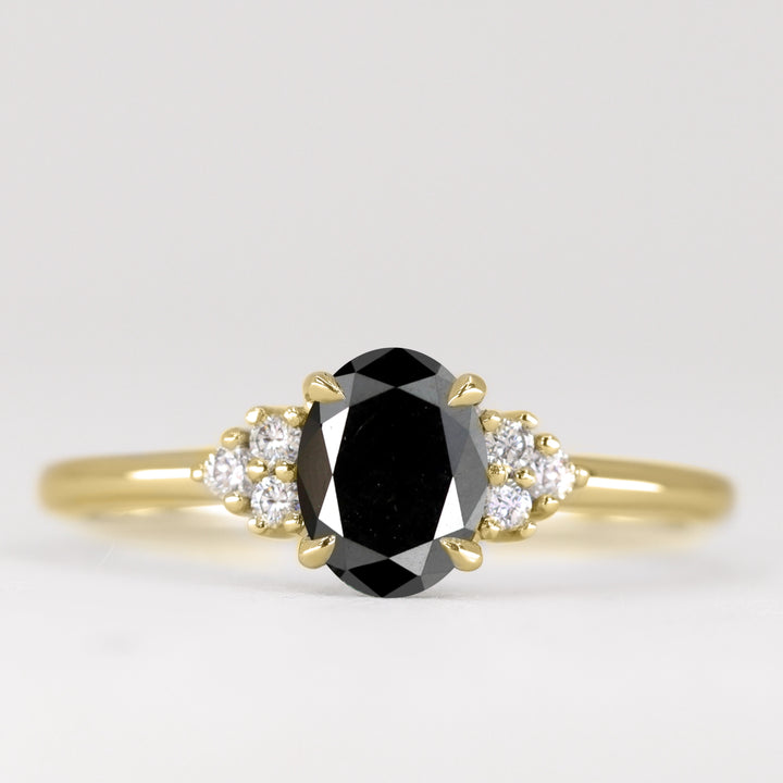 Henrietta - Oval Cut Black Diamond Cluster Engagement Ring