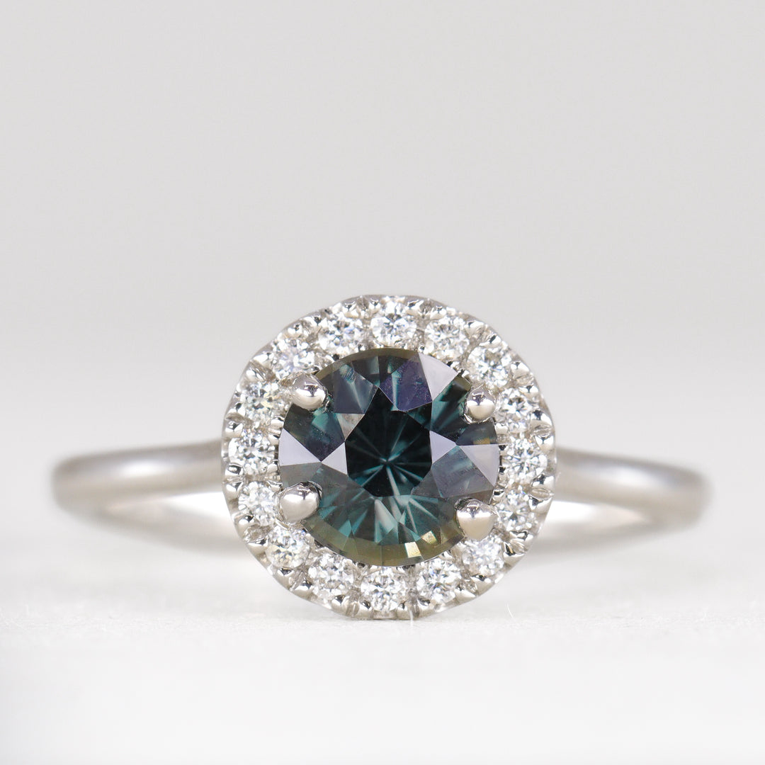 April - Round Colour-Change Sapphire Halo Engagement Ring - Ready-to-Wear