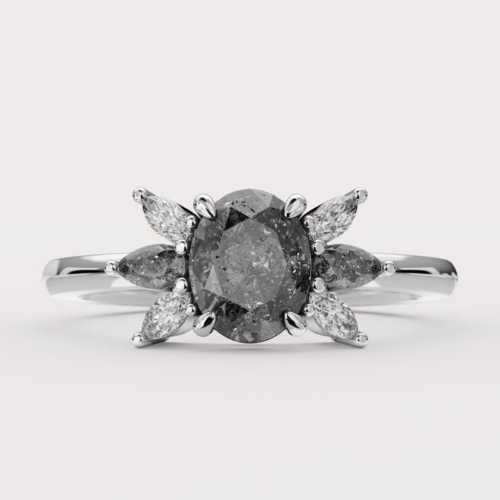 Inez - Oval Salt and Pepper Diamond Cluster Custom Engagement Ring Engagement Rings - Price On Application
