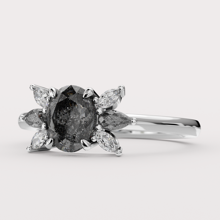 Inez - Oval Salt and Pepper Diamond Cluster Custom Engagement Ring Engagement Rings - Price On Application