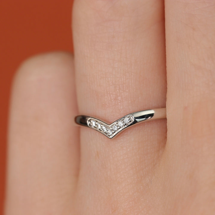 Iris - Diamond Set Wishbone Wedding Ring - Made-to-Order