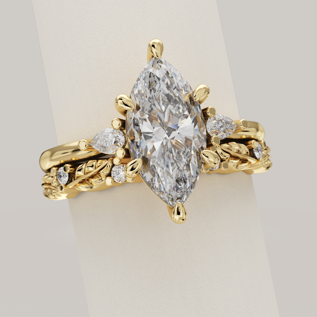 Isadora - Nature-Inspired Floral Lab Grown Diamond Open Cuff Stacking Wedding Ring - Made-to-Order