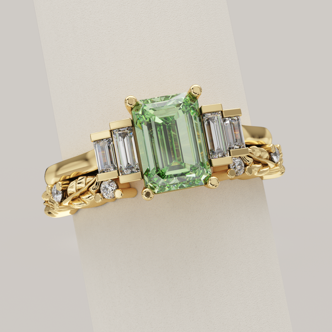 Isadora - Nature-Inspired Floral Lab Grown Diamond Open Cuff Stacking Wedding Ring - Made-to-Order