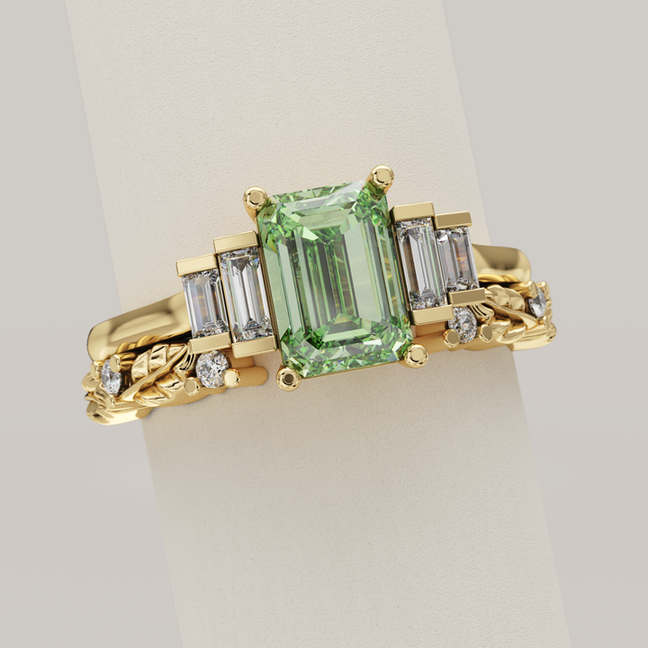 Isadora - Nature-Inspired Floral Lab Grown Diamond Open Cuff Stacking Wedding Ring - Made-to-Order