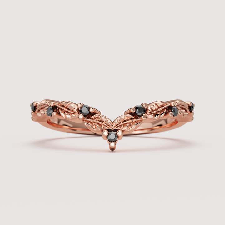 Isadora - Floral Leaf Patterned Diamond Set Wishbone Wedding Ring - Made-to-Order