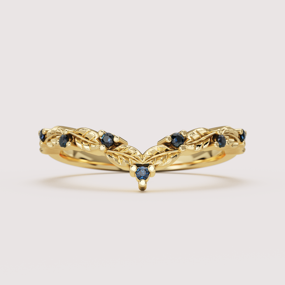 Isadora - Floral Leaf Patterned Diamond Set Wishbone Wedding Ring - Made-to-Order