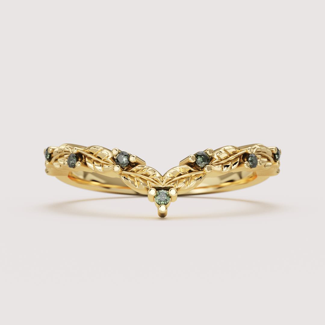 Isadora - Floral Leaf Patterned Diamond Set Wishbone Wedding Ring - Made-to-Order