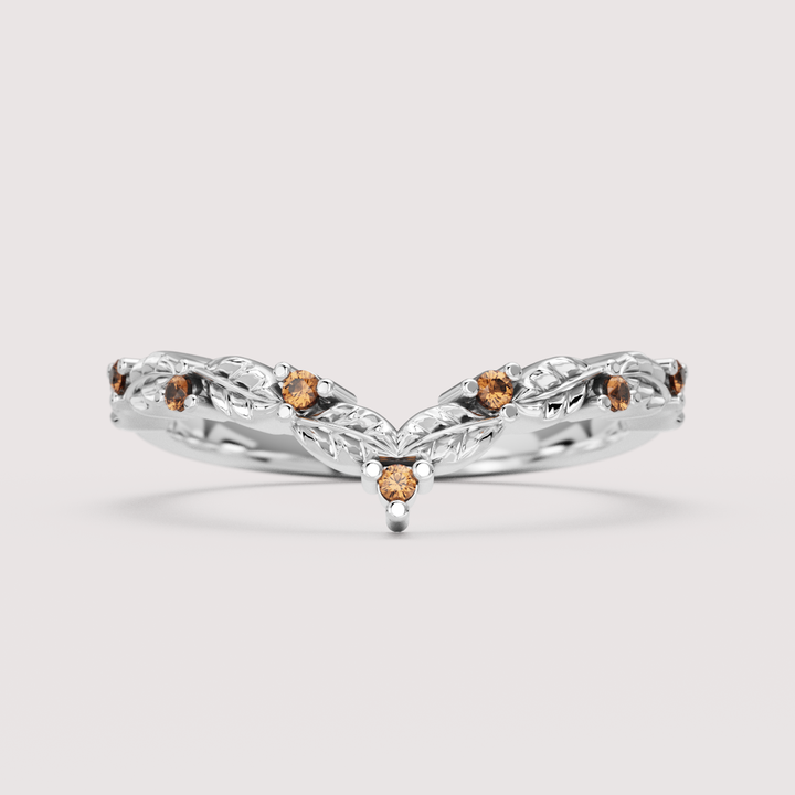 Isadora - Floral Leaf Patterned Diamond Set Wishbone Wedding Ring - Made-to-Order