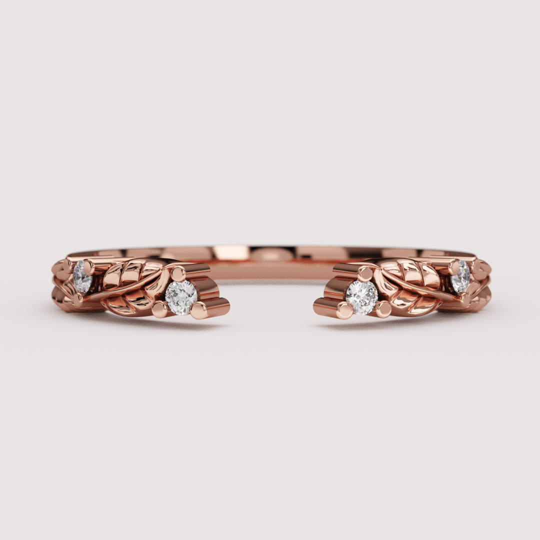 Isadora - Nature-Inspired Floral Lab Grown Diamond Open Cuff Stacking Wedding Ring - Made-to-Order
