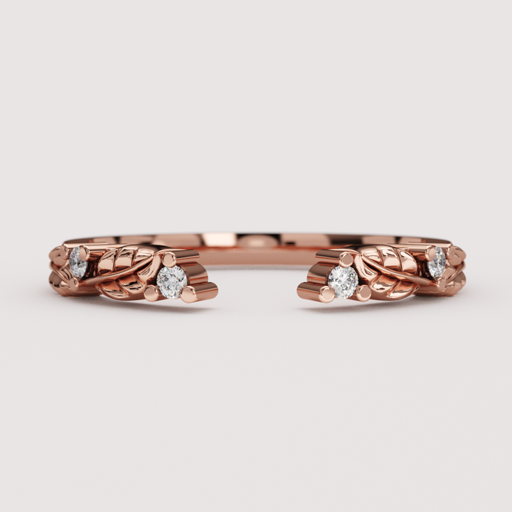 Isadora - Nature-Inspired Floral Lab Grown Diamond Open Cuff Stacking Wedding Ring - Made-to-Order