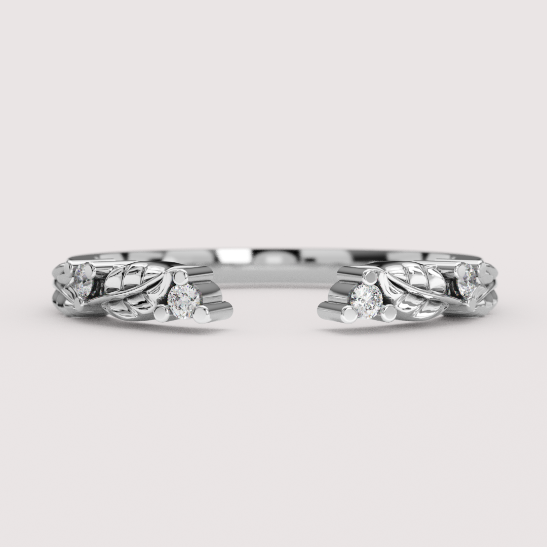 Isadora - Nature-Inspired Floral Lab Grown Diamond Open Cuff Stacking Wedding Ring - Made-to-Order