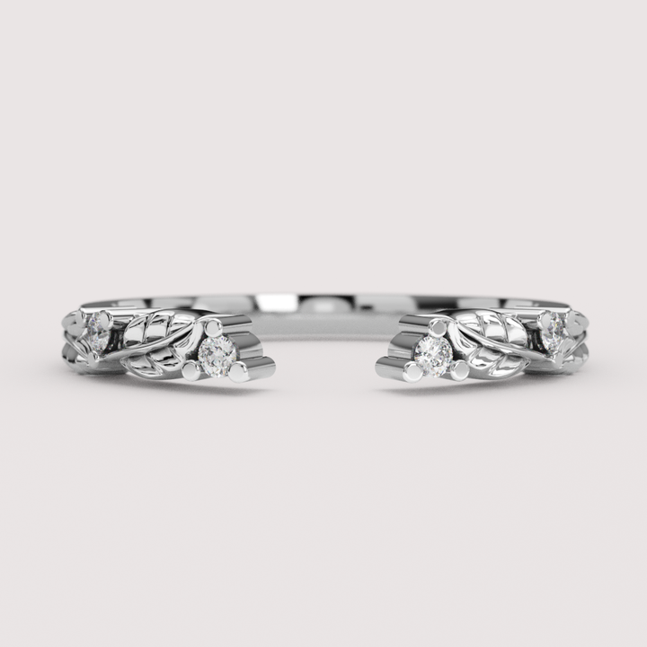 Isadora - Nature-Inspired Floral Lab Grown Diamond Open Cuff Stacking Wedding Ring - Made-to-Order