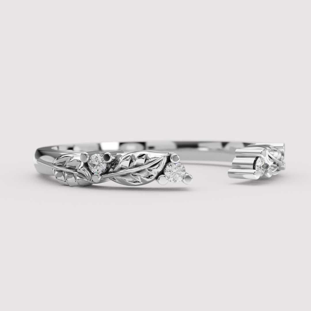 Isadora - Nature-Inspired Floral Lab Grown Diamond Open Cuff Stacking Wedding Ring - Made-to-Order