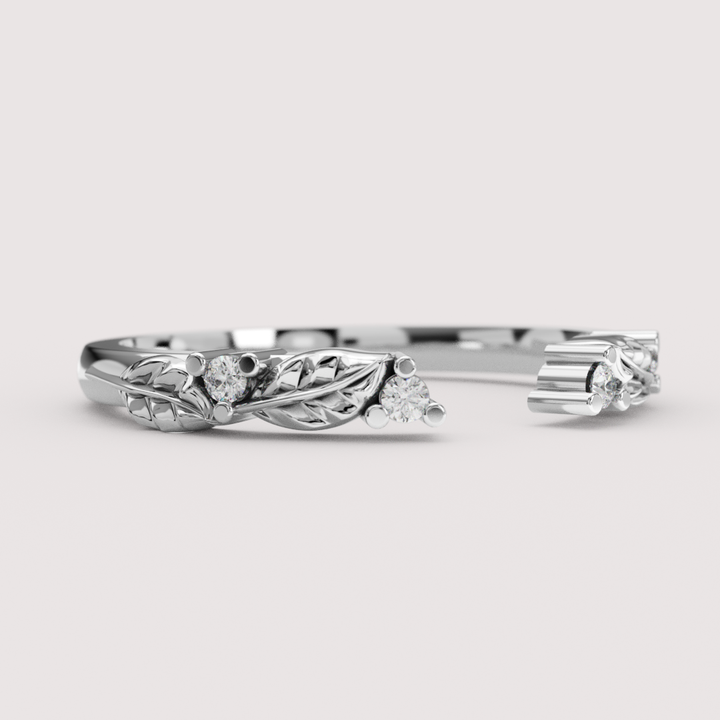 Isadora - Nature-Inspired Floral Lab Grown Diamond Open Cuff Stacking Wedding Ring - Made-to-Order