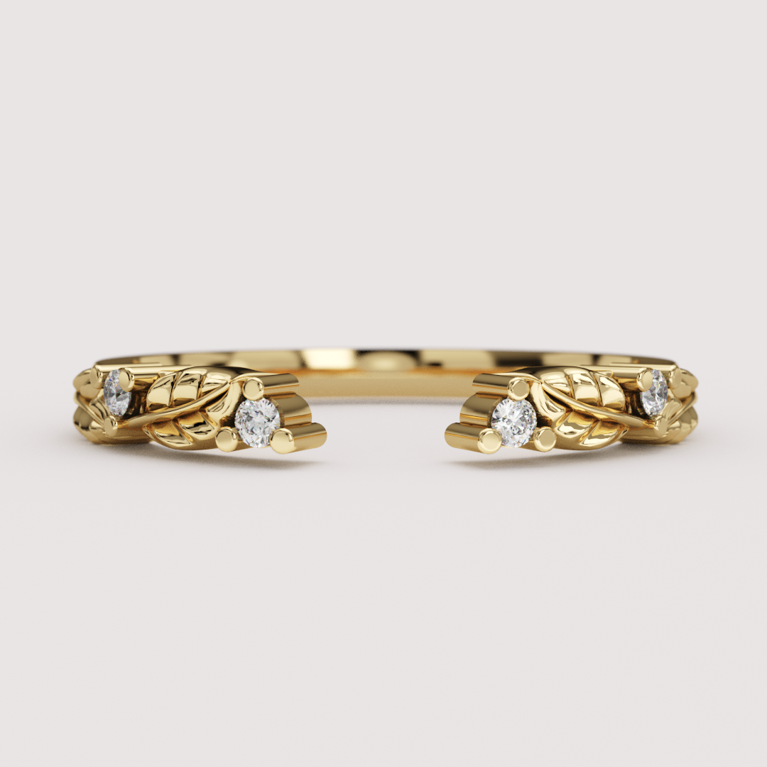 Isadora - Nature-Inspired Floral Lab Grown Diamond Open Cuff Stacking Wedding Ring - Made-to-Order