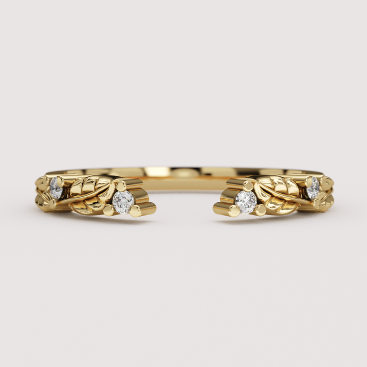 Isadora - Nature-Inspired Floral Lab Grown Diamond Open Cuff Stacking Wedding Ring - Made-to-Order