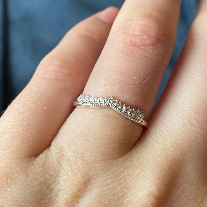 Jasmine - Graduating Diamond Set Beaded Wishbone Wedding Ring - Made-to-Order
