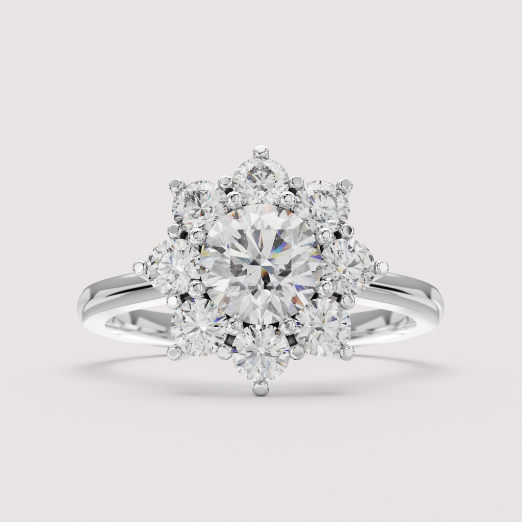 Jenna - Round Brilliant Cut Lab Grown Diamond Floral Halo Engagement Ring