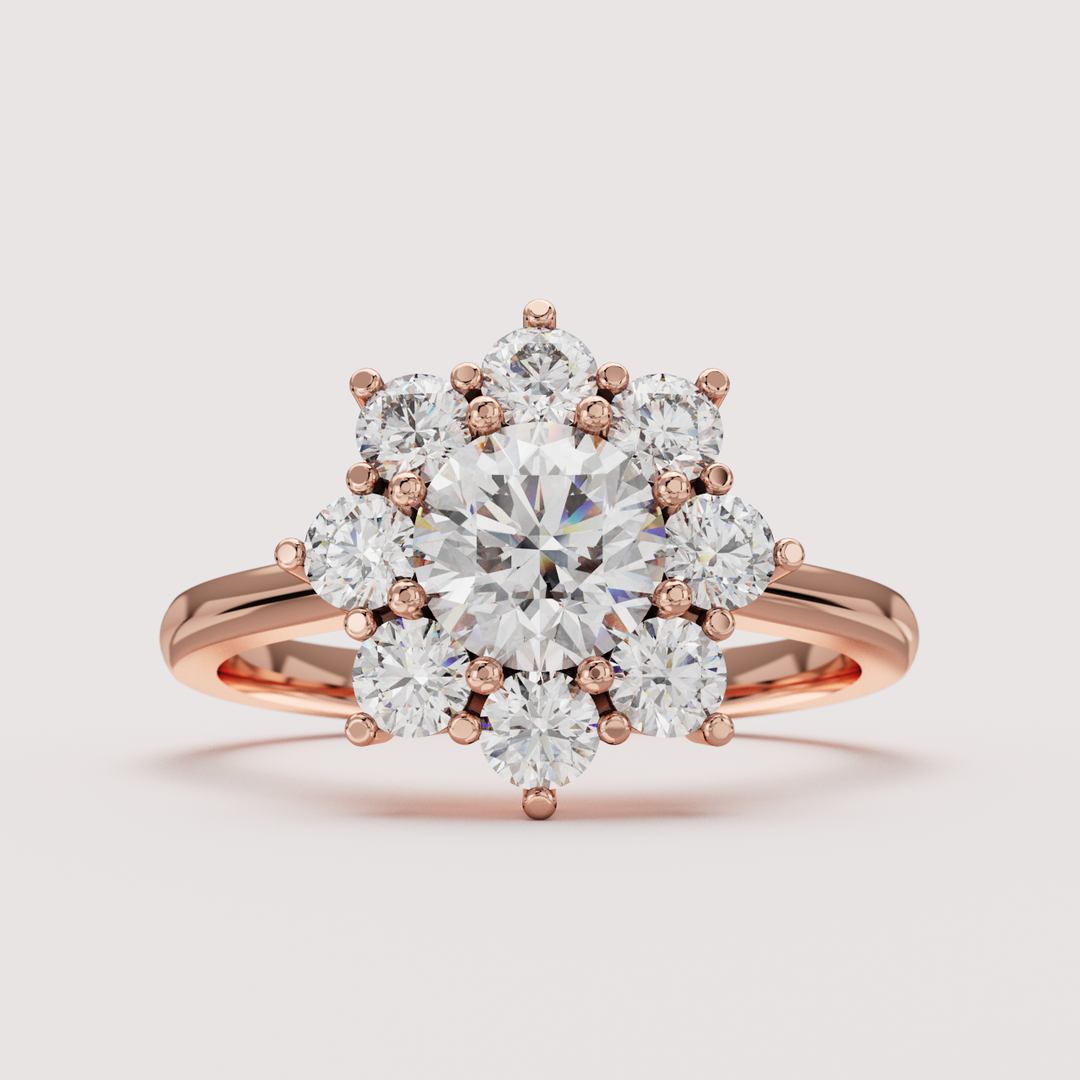 Jenna - Round Brilliant Cut Lab Grown Diamond Floral Halo Engagement Ring