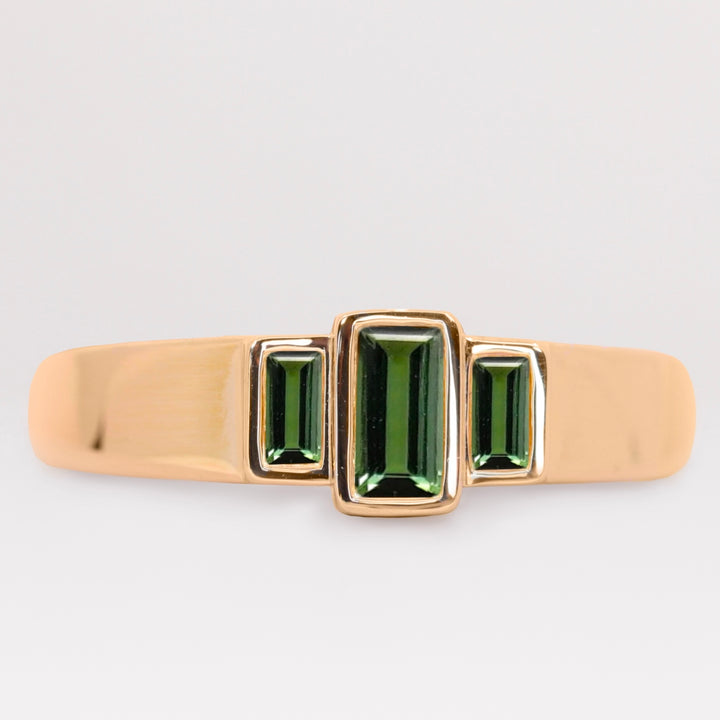 Jesse - Baguette Cut Green Tourmaline Trilogy Ring