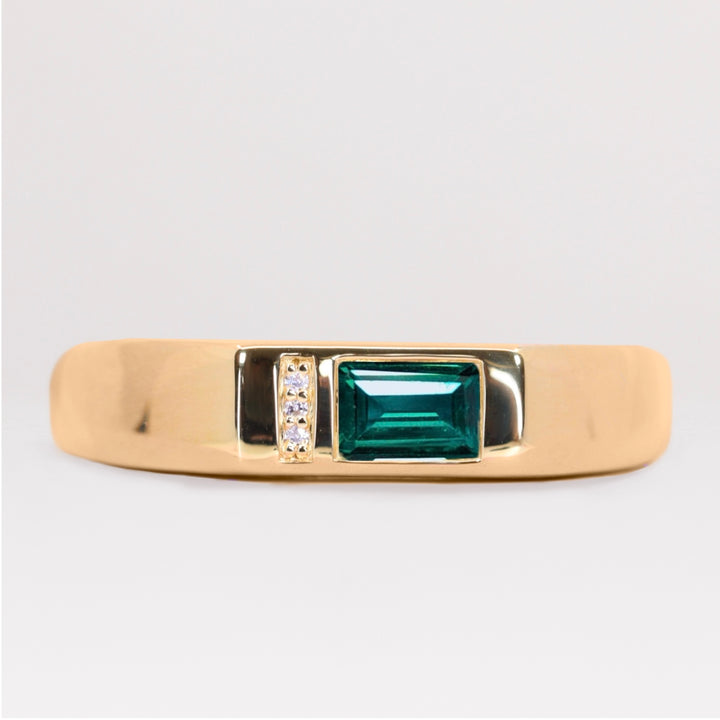 Jude - Baguette Cut Teal Sapphire Unisex Engagement Ring