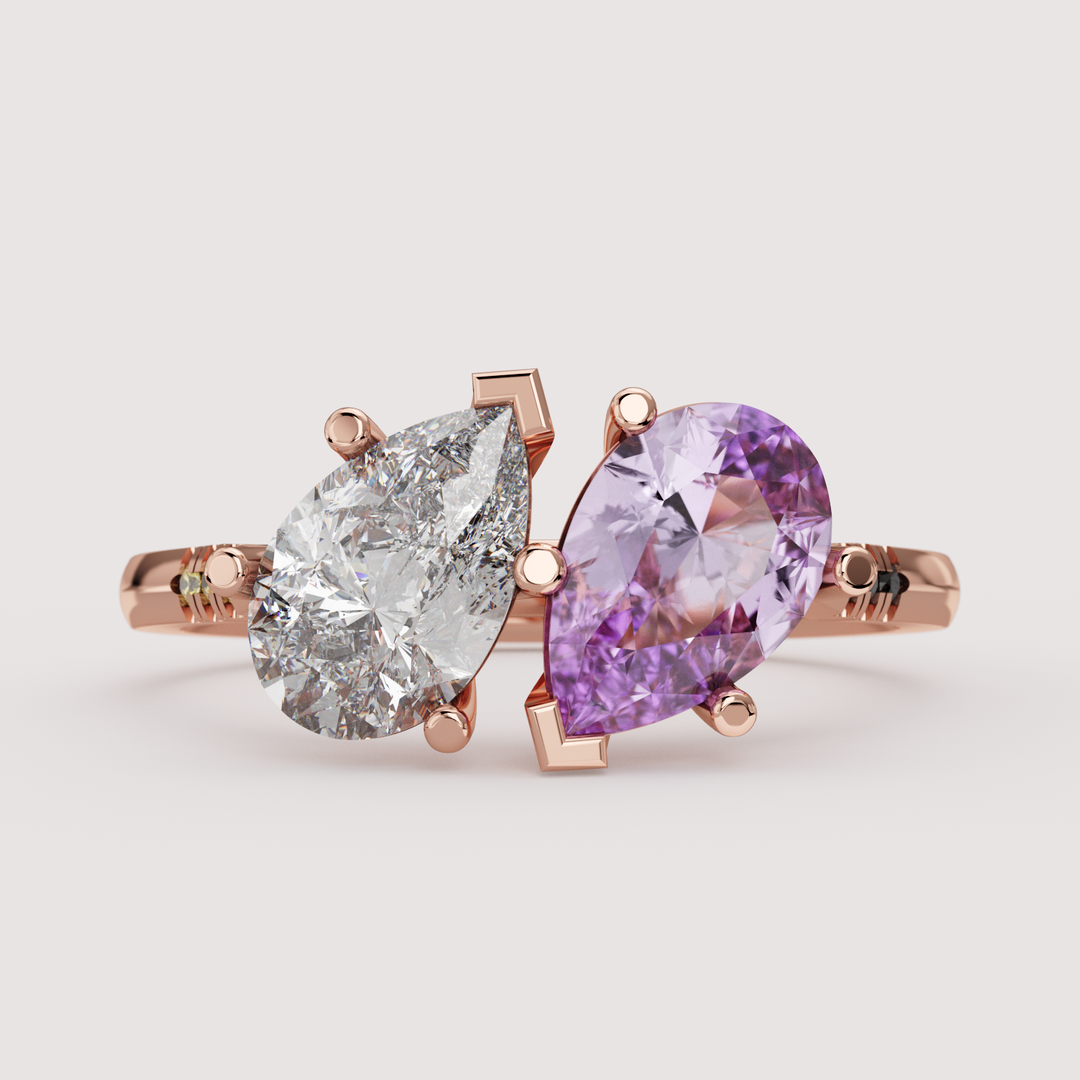 Kit - Non-binary Flag Inspired Toi-et-Moi Diamond and Sapphire Engagement or Dress Ring