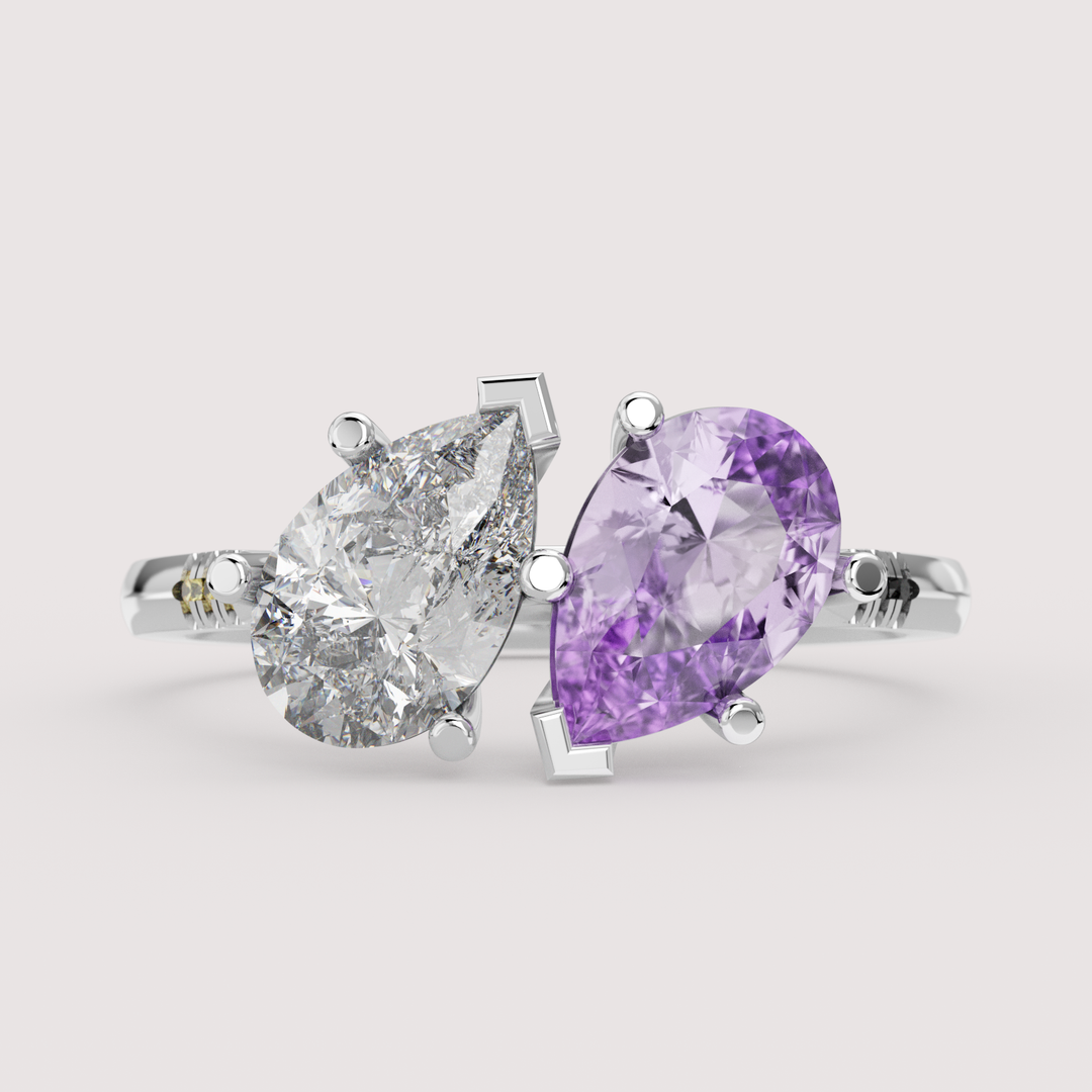 Kit - Non-binary Flag Inspired Toi-et-Moi Diamond and Sapphire Engagement or Dress Ring