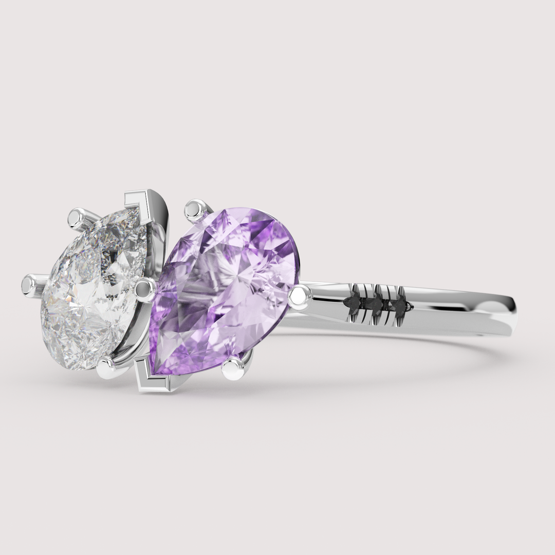Kit - Non-binary Flag Inspired Toi-et-Moi Diamond and Sapphire Engagement or Dress Ring
