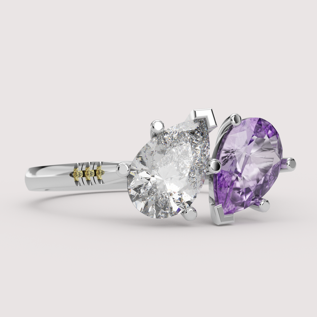 Kit - Non-binary Flag Inspired Toi-et-Moi Diamond and Sapphire Engagement or Dress Ring