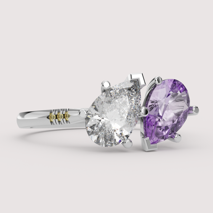 Kit - Non-binary Flag Inspired Toi-et-Moi Diamond and Sapphire Engagement or Dress Ring
