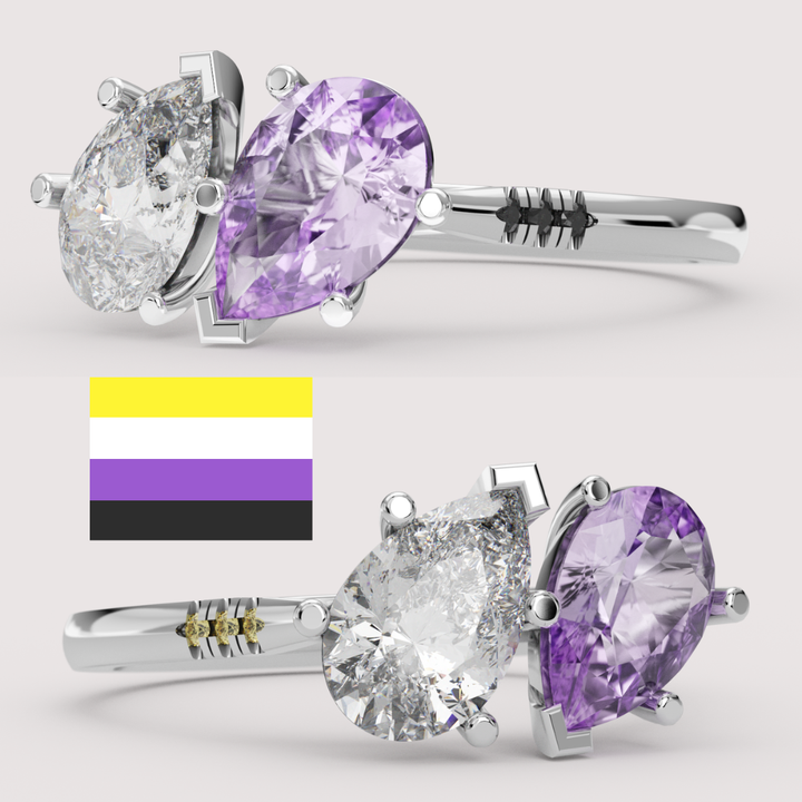Kit - Non-binary Flag Inspired Toi-et-Moi Diamond and Sapphire Engagement or Dress Ring
