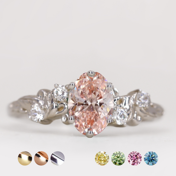 Laurel - Oval Cut Colour Lab Grown Diamond Floral Engagement Ring