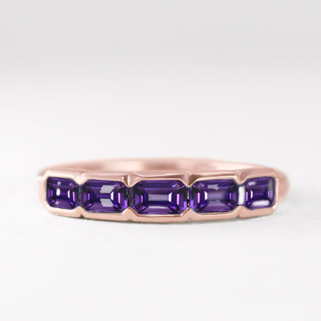 Lavender - Emerald Cut Amethyst 5 Stone Eternity Dress Ring