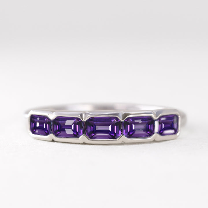 Lavender - Emerald Cut Amethyst 5 Stone Eternity Dress Ring