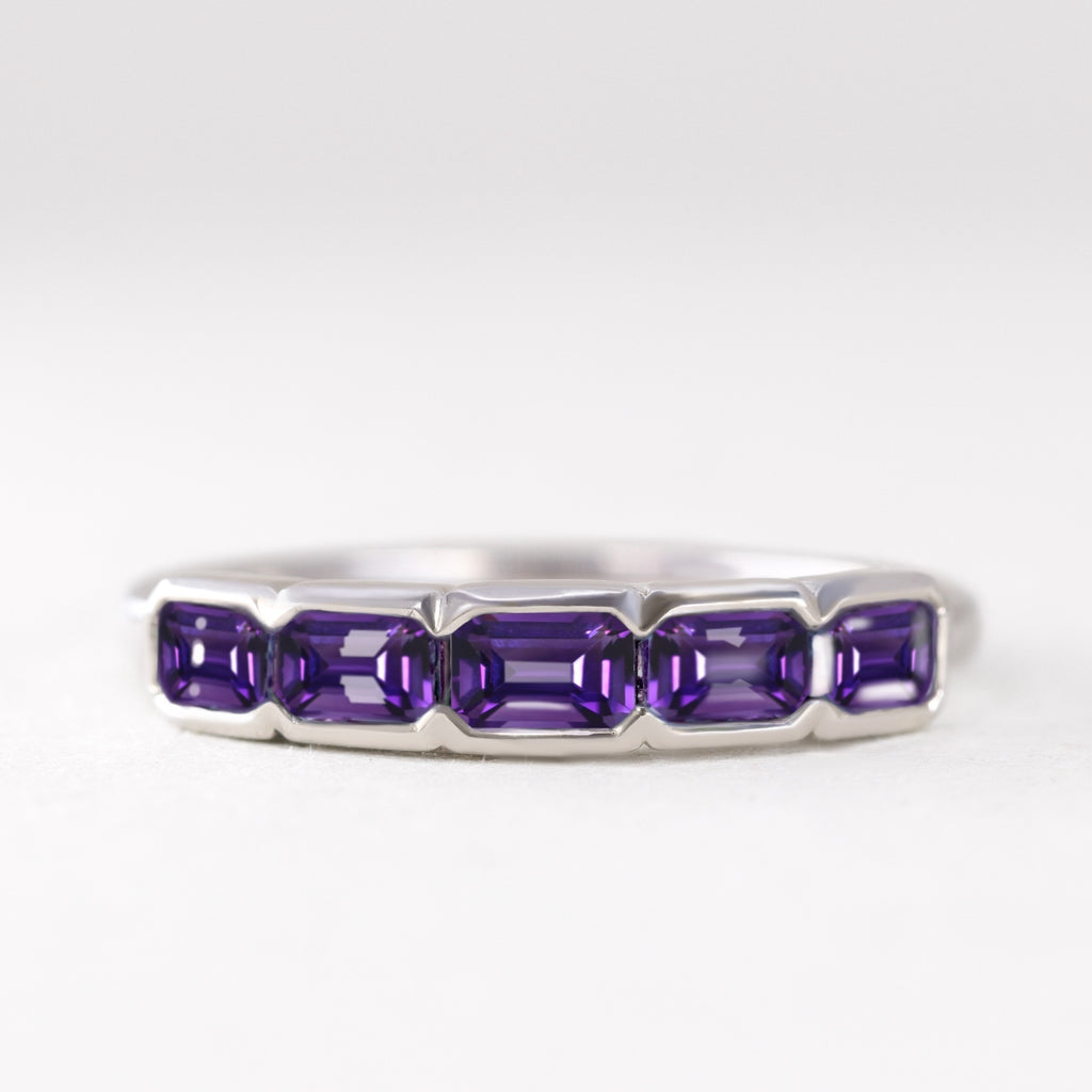Lavender - Emerald Cut Amethyst 5 Stone Eternity Dress Ring Wedding Rings - Made-to-Order