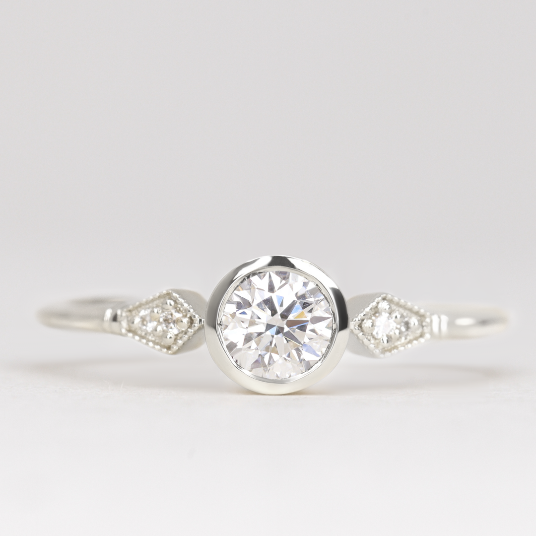 Lola - Round Brilliant Cut Lab Grown Diamond Art Deco Engagement Ring